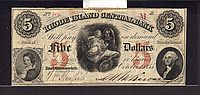 East Greenwich, RI, RI Central Bank, 1855 $5, 214, VF